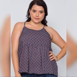 Plus size navy paisley printed racer back tank